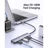EQUIP USB-C 6-in-1 daudzfunkciju adapteris — HDMI 4K/60Hz, 4× USB-C Gen2 (10Gbps), 100W PD, 0,25 m kabelis, pelēks