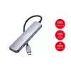 EQUIP USB-C 6-in-1 daudzfunkciju adapteris — HDMI 4K/60Hz, 4× USB-C Gen2 (10Gbps), 100W PD, 0,25 m kabelis, pelēks