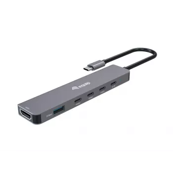 Equip USB-C 6-in-1 daudzfunkciju adapteris, HDMI 4K/30Hz, 4 × USB-C, 1 × USB-A, 5 Gbps, 100 W USB PD