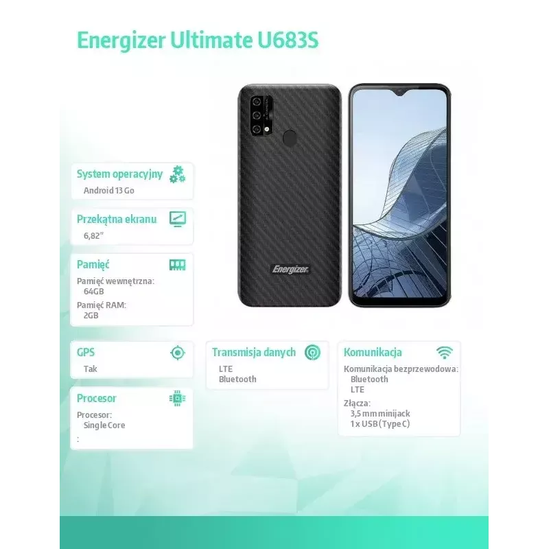 Viedtālrunis Energizer U683SEU, 6,82 collu displejs, 2 GB RAM, 64 GB, melns
