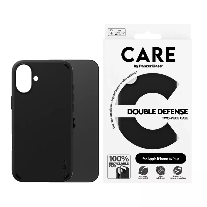 PanzerGlass CARE™ by ® Double Defense Case Melns iPhone 16 Plus