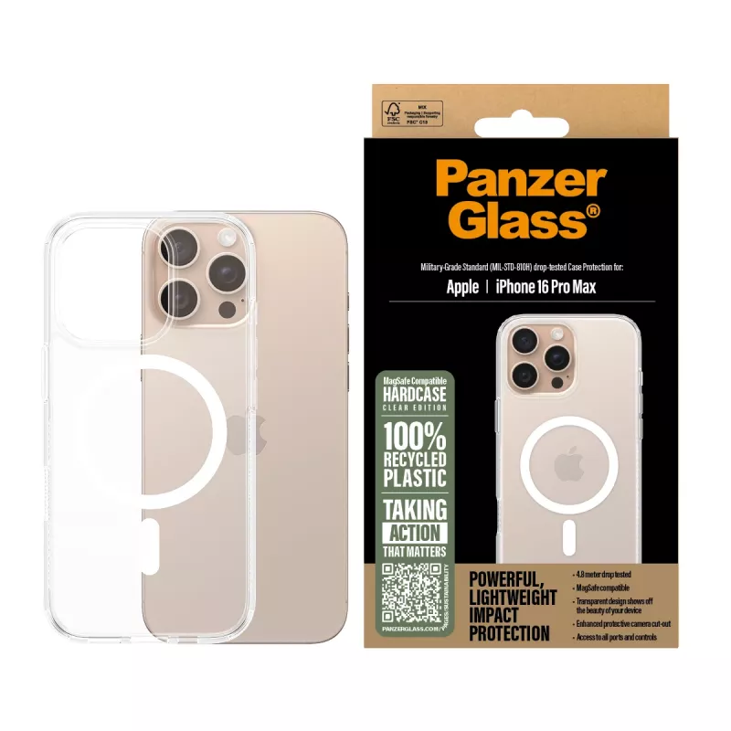 Cover PanzerGlass HardCase Transparent w. balta MagSafe iPhone 16 Pro Max