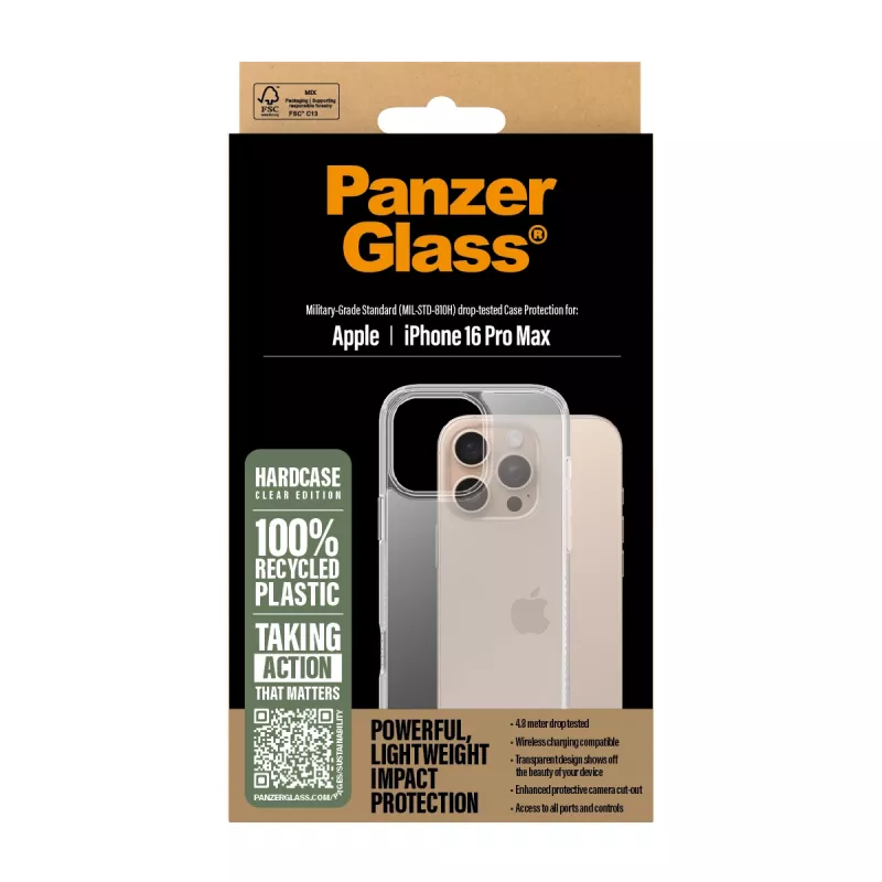 PanzerGlass ® HardCase Transparent iPhone 16 Pro Max, Cover, Apple, Apple - iPhone 16 Pro Max, Transparent