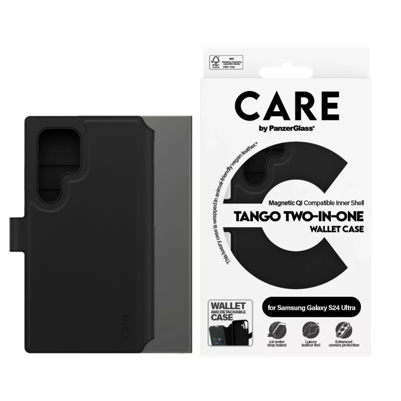Telefona vāciņš PanzerGlass CARE Feature Case Tango Two-in-One Wallet, saderīgs ar Samsung Galaxy S24 Ultra, caurspīdīgs