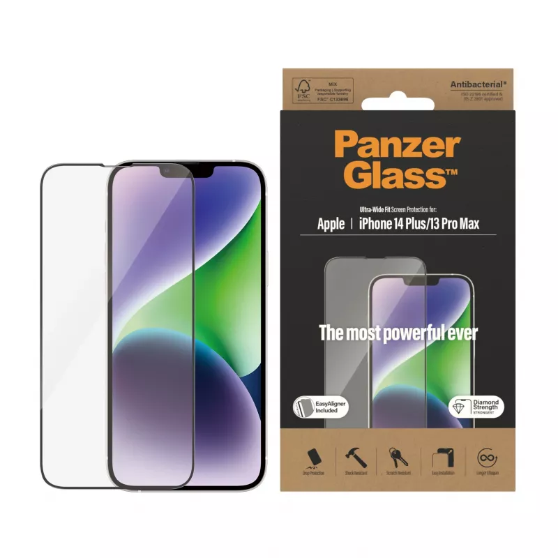 PanzerGlass® ekrāna aizsargs iPhone 14 Plus | 13 Pro Max | Ultra-Wide Fit ar EasyAligner