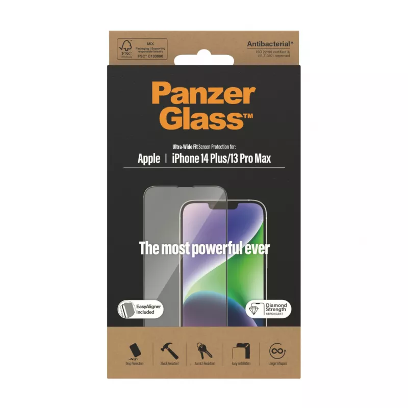 PanzerGlass® ekrāna aizsargs iPhone 14 Plus | 13 Pro Max | Ultra-Wide Fit ar EasyAligner
