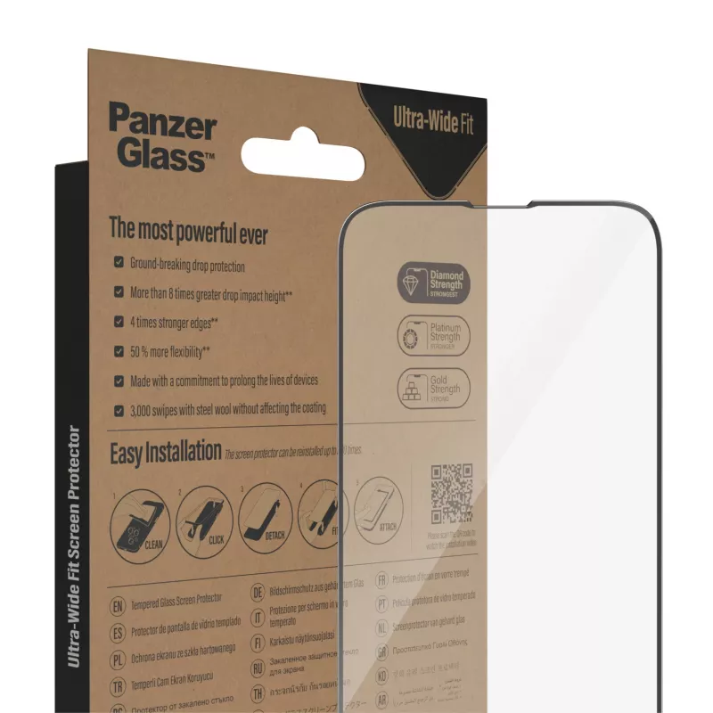 PanzerGlass® ekrāna aizsargs iPhone 14 Plus | 13 Pro Max | Ultra-Wide Fit ar EasyAligner