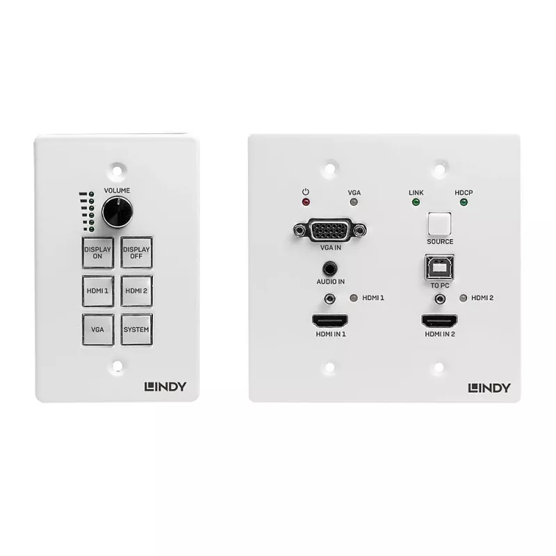 Lindy HDBaseT prezentācijas sistēma ar vadības paneli, 3840 x 2160 pikseļi, AV raidītājs un uztvērējs, 70 m, vadu, melna, balta, HDCP
