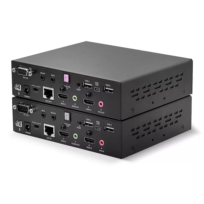 Lindy 100m Cat.6 Dual Head HDMI, USB un RS-232 pagarinātājs, Raidītājs un uztvērējs, Vadu, 100 m, Cat6, 1920 x 1080 pikseļi, Melns