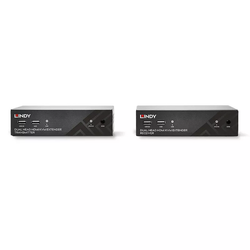 Lindy 100m Cat.6 Dual Head HDMI, USB un RS-232 pagarinātājs, Raidītājs un uztvērējs, Vadu, 100 m, Cat6, 1920 x 1080 pikseļi, Melns