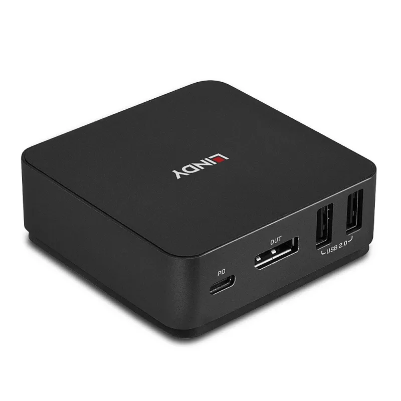 Lindy 2 Port Type C, DisplayPort 1.2 KVM Switch, 3840 x 2160 pikseļi, 4K Ultra HD, pelēks