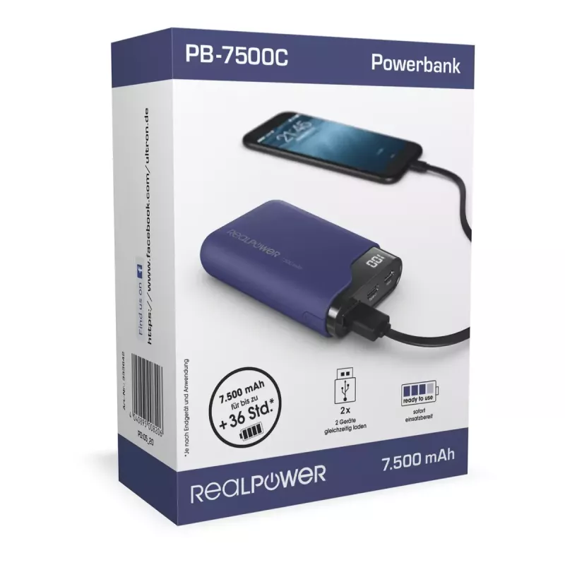 Portable baterija RealPower PB-7500C 7500 mAh