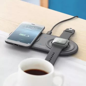 RealPower ChargeAIR Duo viedtālruņa un viedpulksteņa lādētājs, melns, USB, iekštelpām