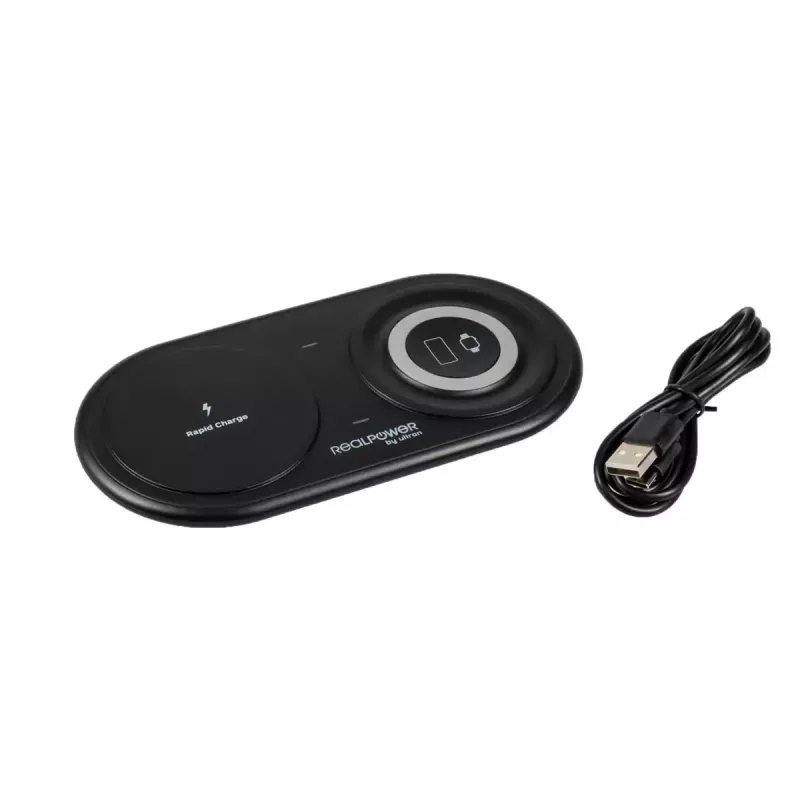 RealPower ChargeAIR Duo viedtālruņa un viedpulksteņa lādētājs, melns, USB, iekštelpām