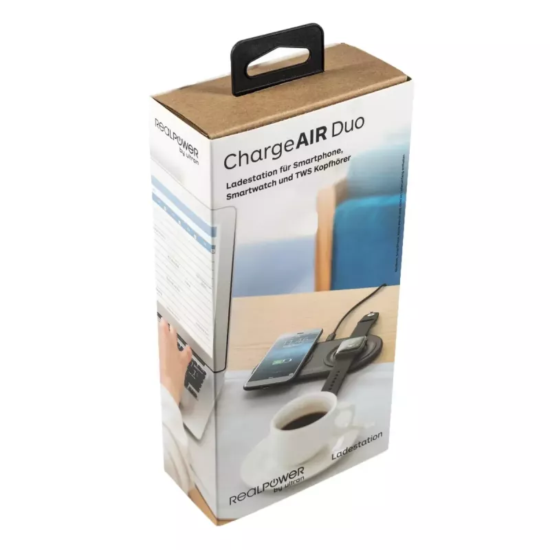 RealPower ChargeAIR Duo viedtālruņa un viedpulksteņa lādētājs, melns, USB, iekštelpām