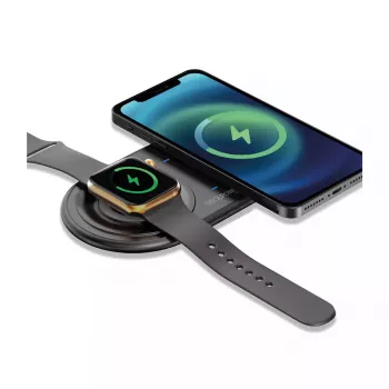 RealPower ChargeAIR Duo viedtālruņa un viedpulksteņa lādētājs, melns, USB, iekštelpām