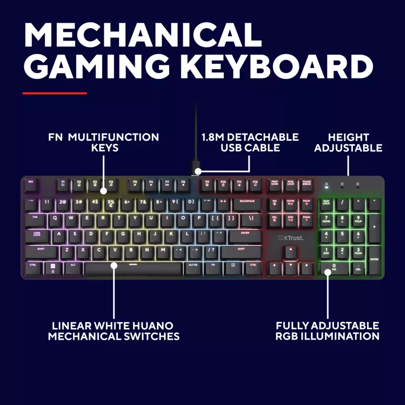 Spēļu tastatūra Trust GXT 871 Zora Mechanical USB RGB Melns