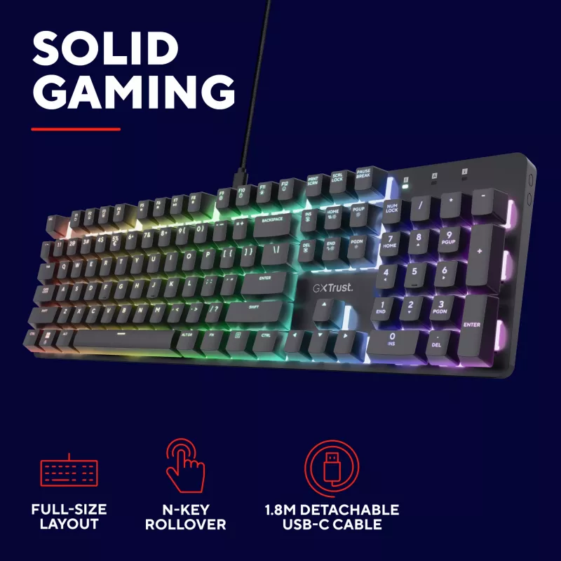 Spēļu tastatūra Trust GXT 871 Zora Mechanical USB RGB Melns