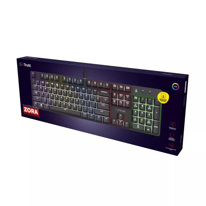 Spēļu tastatūra Trust GXT 871 Zora Mechanical USB RGB Melns