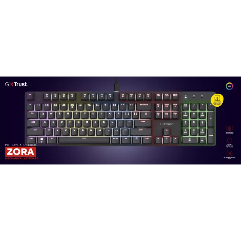 Spēļu tastatūra Trust GXT 871 Zora Mechanical USB RGB Melns