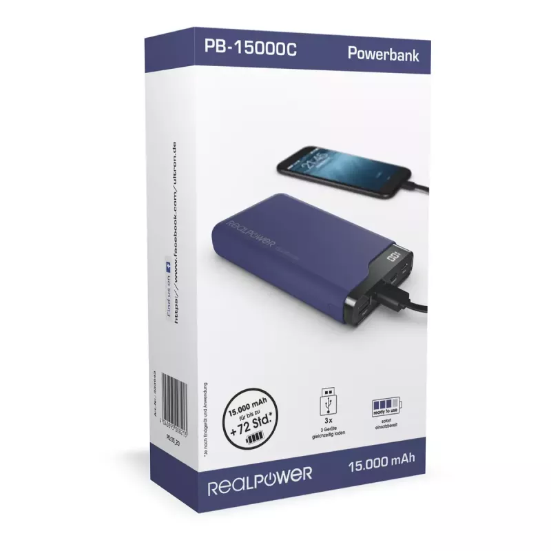 Pārnēsājams lādētājs RealPower PB-15000C 15000 mAh