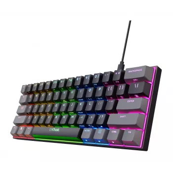 Trust GXT 867 Acira klaviatūra spēlēm USB QWERTZ vācu Melna Pelēka 60% mehāniski RGB