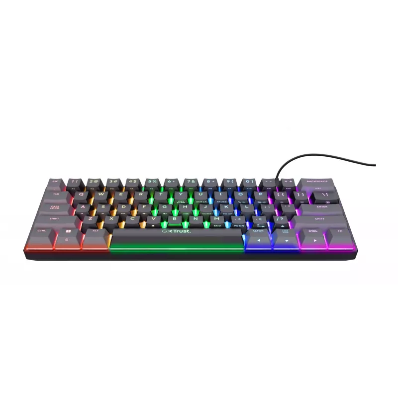 Trust GXT 867 Acira klaviatūra spēlēm USB QWERTZ vācu Melna Pelēka 60% mehāniski RGB