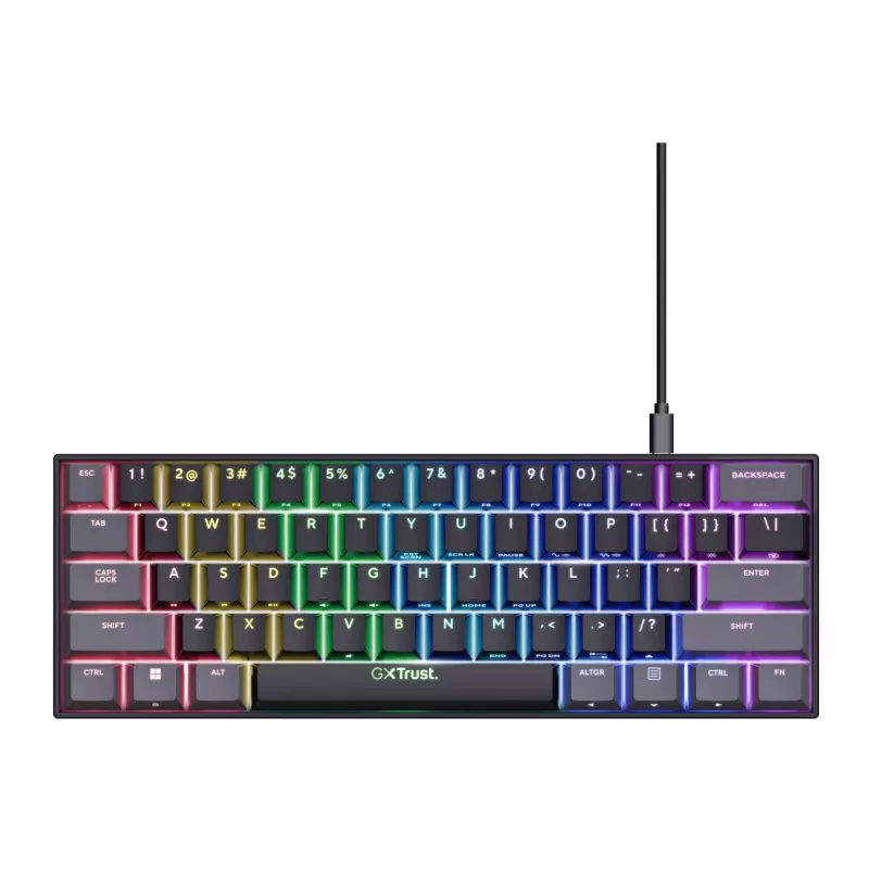 Trust GXT 867 Acira klaviatūra spēlēm USB QWERTZ vācu Melna Pelēka 60% mehāniski RGB