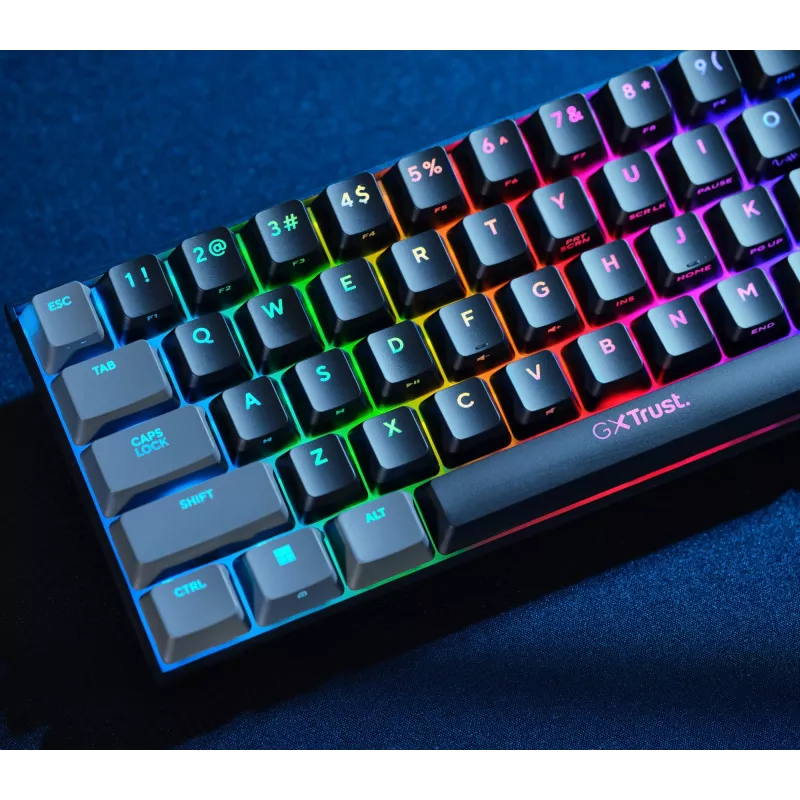 Trust GXT 867 Acira klaviatūra spēlēm USB QWERTZ vācu Melna Pelēka 60% mehāniski RGB