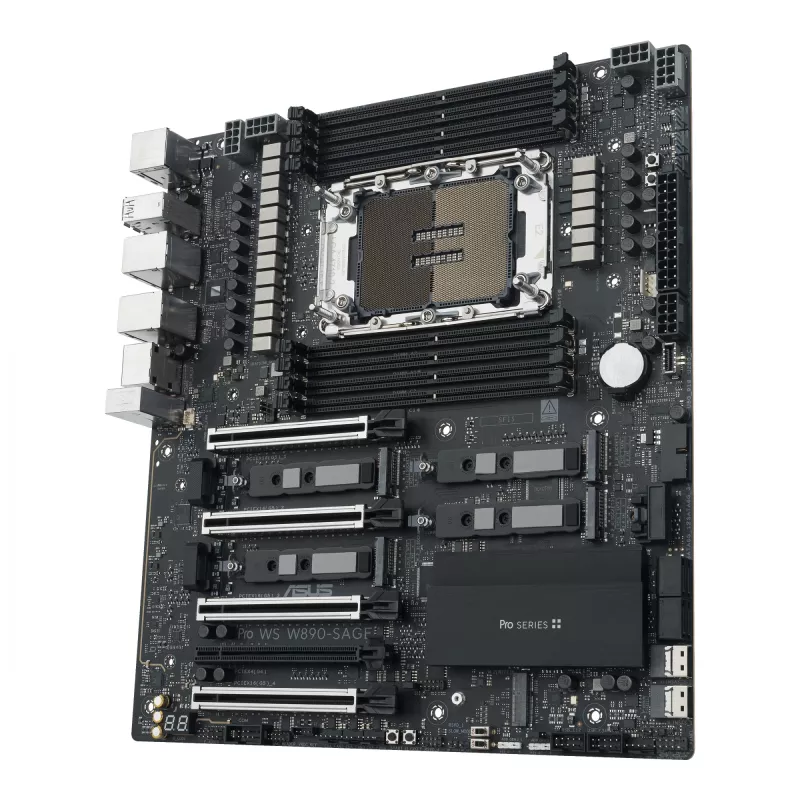 Mātesplate ASUS PRO WS W890-SAGE — Intel W890, LGA 4710-2, CEB, 8× DIMM, DDR5, četrkanālu, 2.5G un 10G Ethernet