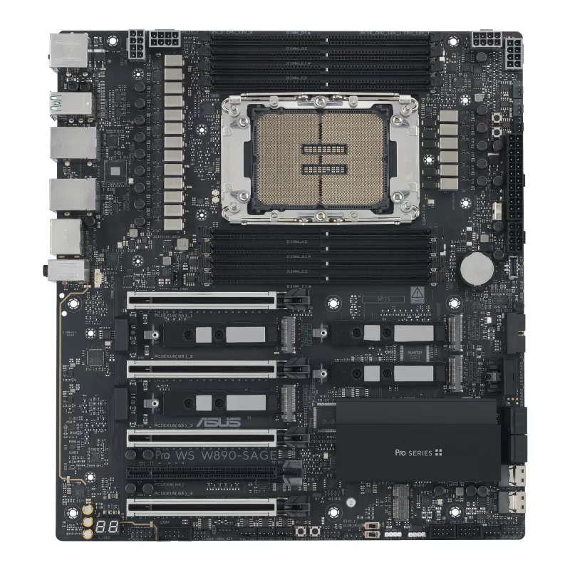 Mātesplate ASUS PRO WS W890-SAGE — Intel W890, LGA 4710-2, CEB, 8× DIMM, DDR5, četrkanālu, 2.5G un 10G Ethernet