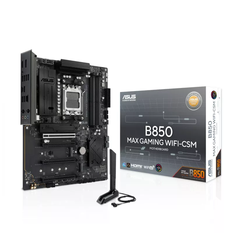 Mātesplate ASUS B850 MAX GAMING WIFI Socket AM5 ATX, AMD B850, DDR5, 4 DIMM, 256 GB, Wi‑Fi 6E, 2.5Gb Ethernet