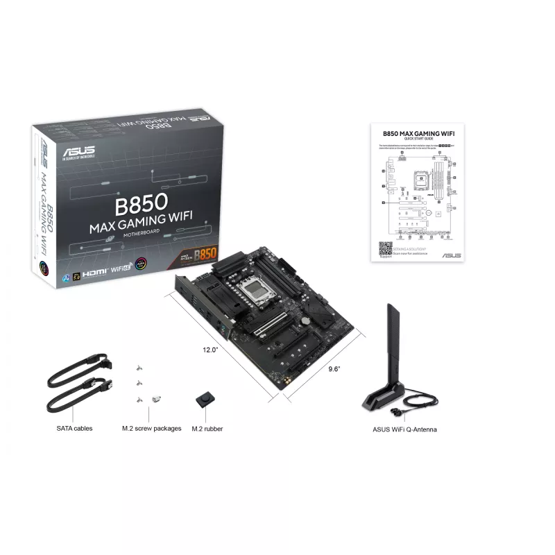 Mātesplate ASUS B850 MAX GAMING WIFI Socket AM5 ATX, AMD B850, DDR5, 4 DIMM, 256 GB, Wi‑Fi 6E, 2.5Gb Ethernet