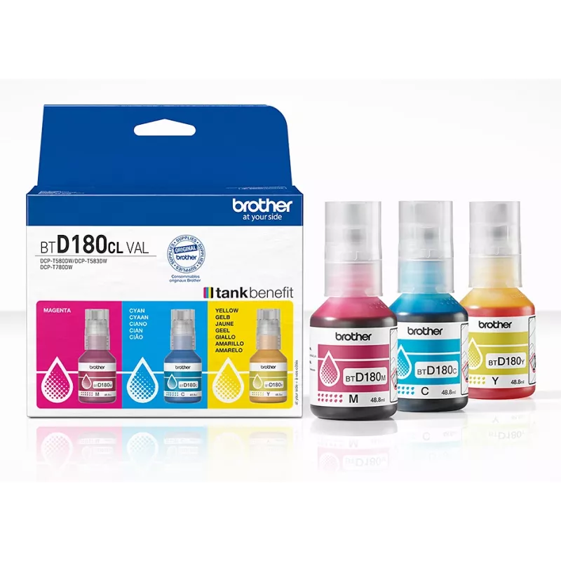 Oriģināls Ink Bottles Brother BTD180CLVAL 3 pcs ciāna fuksīna dzeltena
