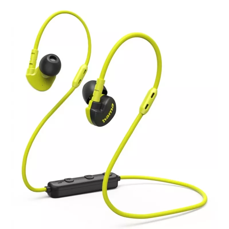 Hama Freedom Athletics III austiņas, bezvadu, auss āķis, ievietojamas, sporta, Bluetooth, melnas, dzeltenas