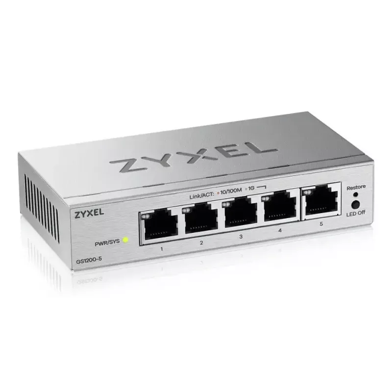 Pārvaldāms L2 Gigabitu galda slēdzis Zyxel GS1200-5V3 — 5 x RJ-45 10/100/1000, 10 Gbps komutācija