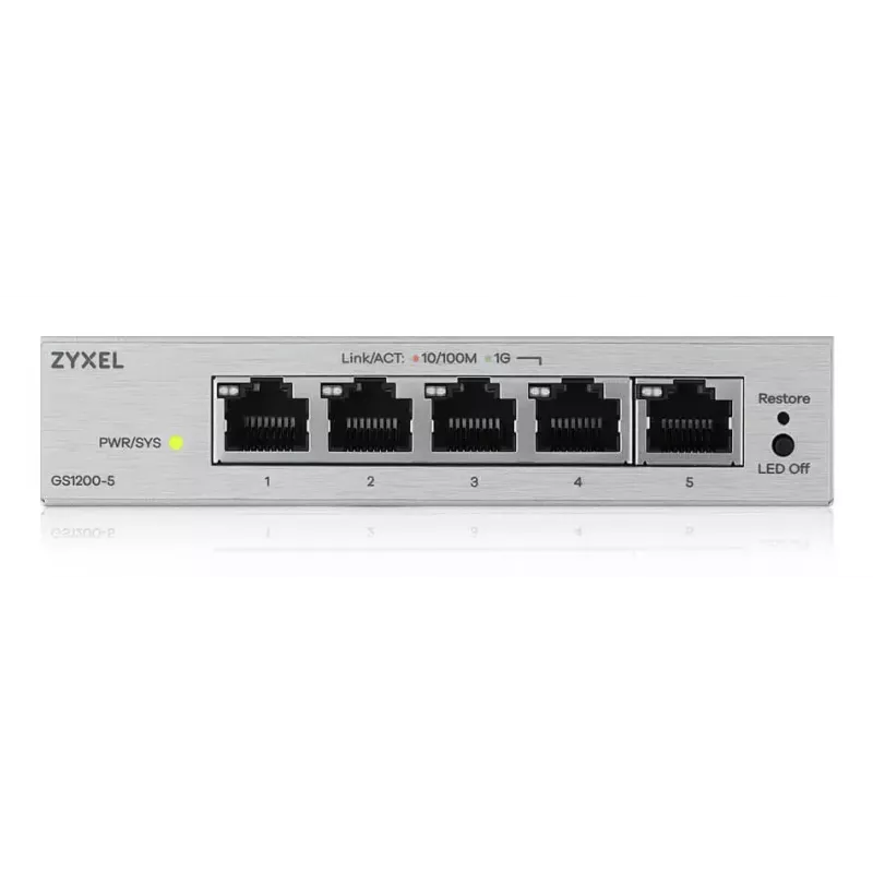 Pārvaldāms L2 Gigabitu galda slēdzis Zyxel GS1200-5V3 — 5 x RJ-45 10/100/1000, 10 Gbps komutācija