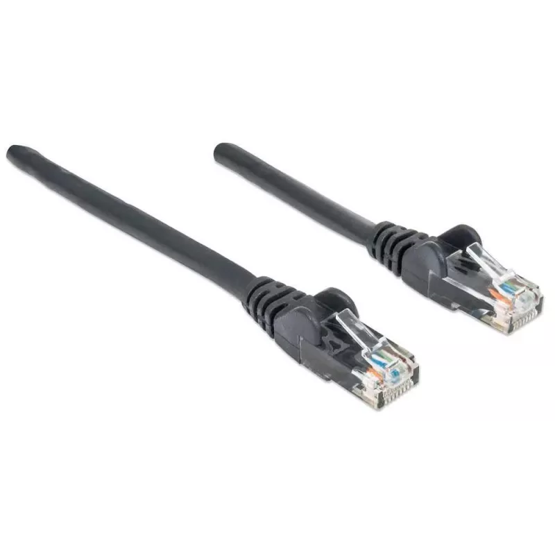Intellinet tīkla savienojuma kabelis, Cat6, 1 m, melns, CCA, U/UTP, PVC, RJ45, zelta kontakti, bez aizķeršanās, ar uzmavu, mūža garantija