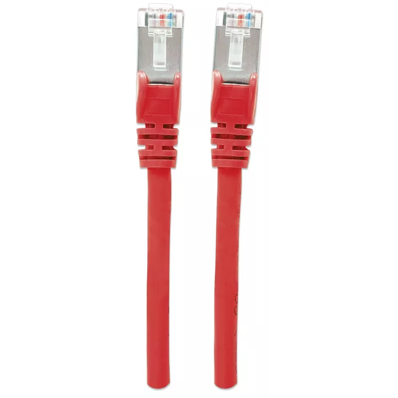 Intellinet tīkla komutācijas kabelis, Cat6A, 1 m, sarkans, varš, S/FTP, LSOH / LSZH, PVC, RJ45, zeltīti kontakti, aizķeršanās novēršanas uzgalis, komutācijas kabelis, mūža garantija