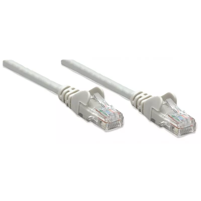 Intellinet tīkla komutācijas kabelis, Cat5e, 0,5 m, pelēks, CCA, U/UTP, PVC, RJ45, zeltīti kontakti, bez aizķeršanās, ar uzmavu, mūža garantija