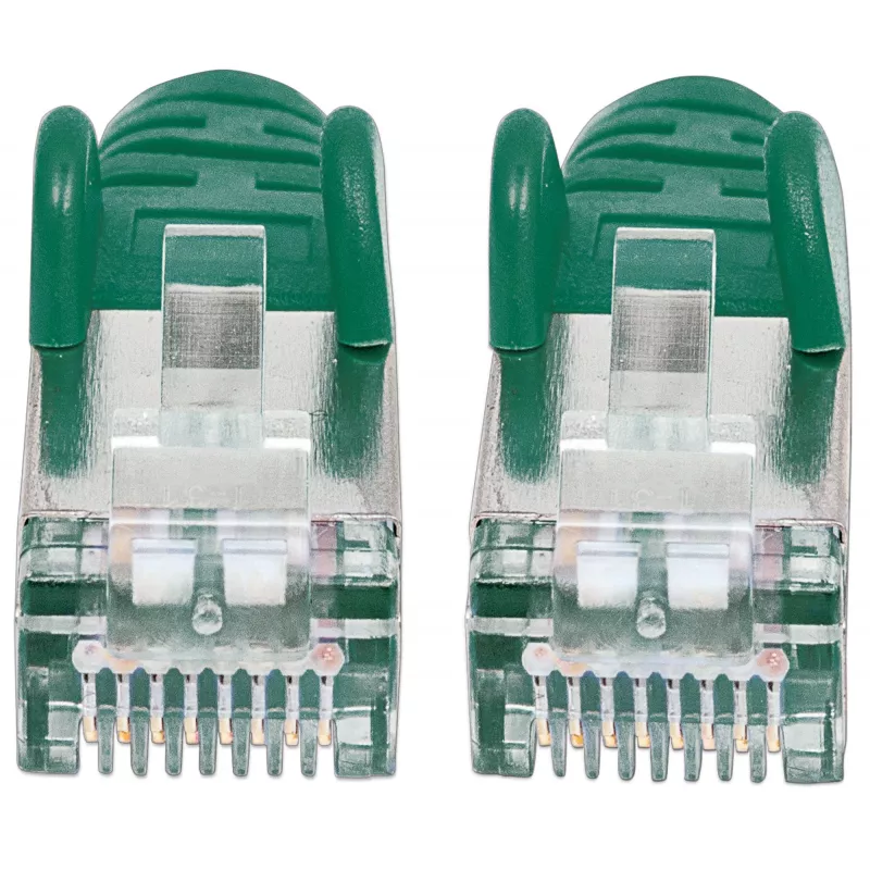 Intellinet Networks vadamais kabelis, Cat6A, 1m, zaļš, varš, S/FTP, LSOH / LSZH, PVC, RJ45, zeltīti kontakti, bez aizķeršanās, ar aizsargapvalku, mūža garantija