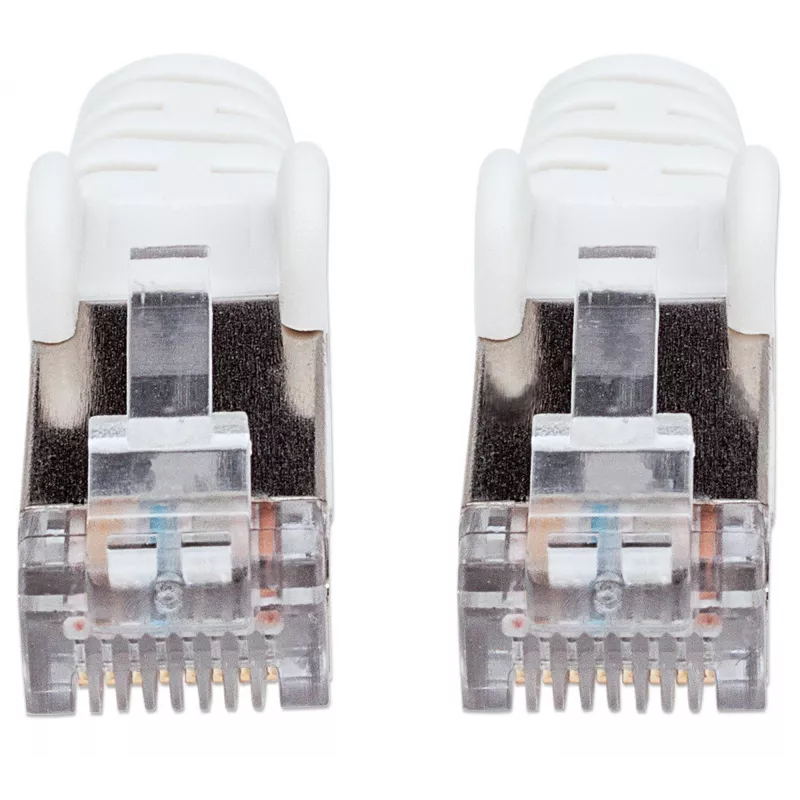 Intellinet tīkla vads, Cat6, 3m, balts, varš, S/FTP, LSOH / LSZH, PVC, RJ45, zeltīti kontakti, bezķērāja, ar aizsargapvalku, mūža garantija