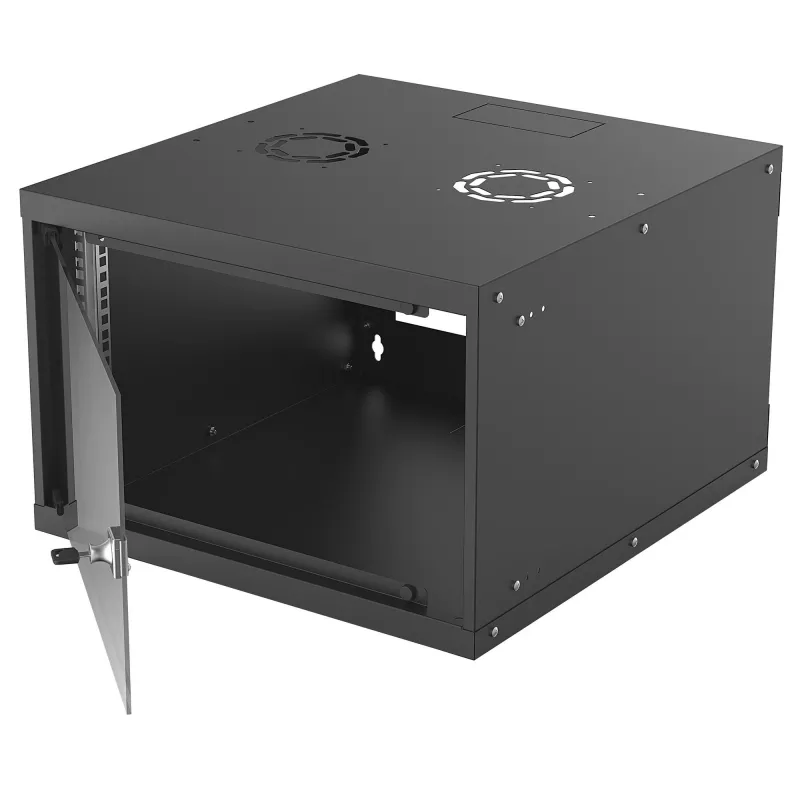 Intellinet 19 collu tīkla skapis – stiprināms pie sienas (Basic), 6U, 560 mm dziļš, melns, plakanā iepakojumā, maks. 50 kg, izmantojamais dziļums 500 mm, stikla durvis, statīvs, detaļas sienas montāžai (piem., skrūves un dībeļi) nav iekļautas