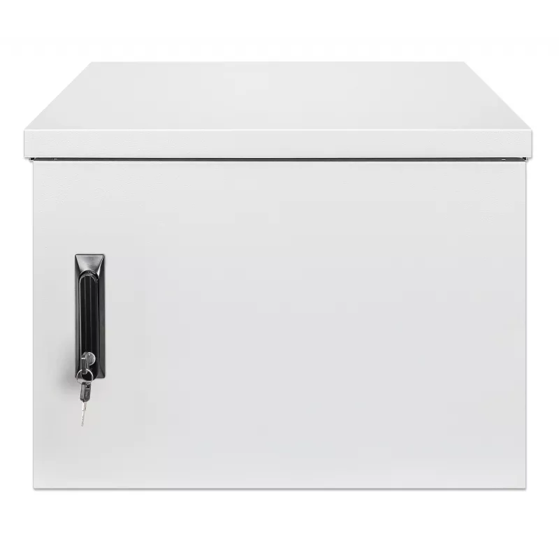 Intellinet Industrial IP55 19 collu sienas montāžas skapis ar integrētiem ventilatoriem, 9U 600 mm dziļums, jumtā montējams divu ventilatoru ventilācijas bloks, putekļu un ūdens necaurlaidīgs korpuss, salikts, gaiši pelēks RAL7035