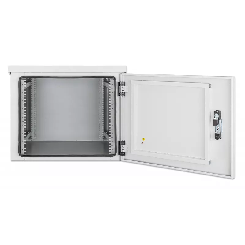 Intellinet Industrial IP55 19 collu sienas montāžas skapis ar integrētiem ventilatoriem, 9U 600 mm dziļums, jumtā montējams divu ventilatoru ventilācijas bloks, putekļu un ūdens necaurlaidīgs korpuss, salikts, gaiši pelēks RAL7035