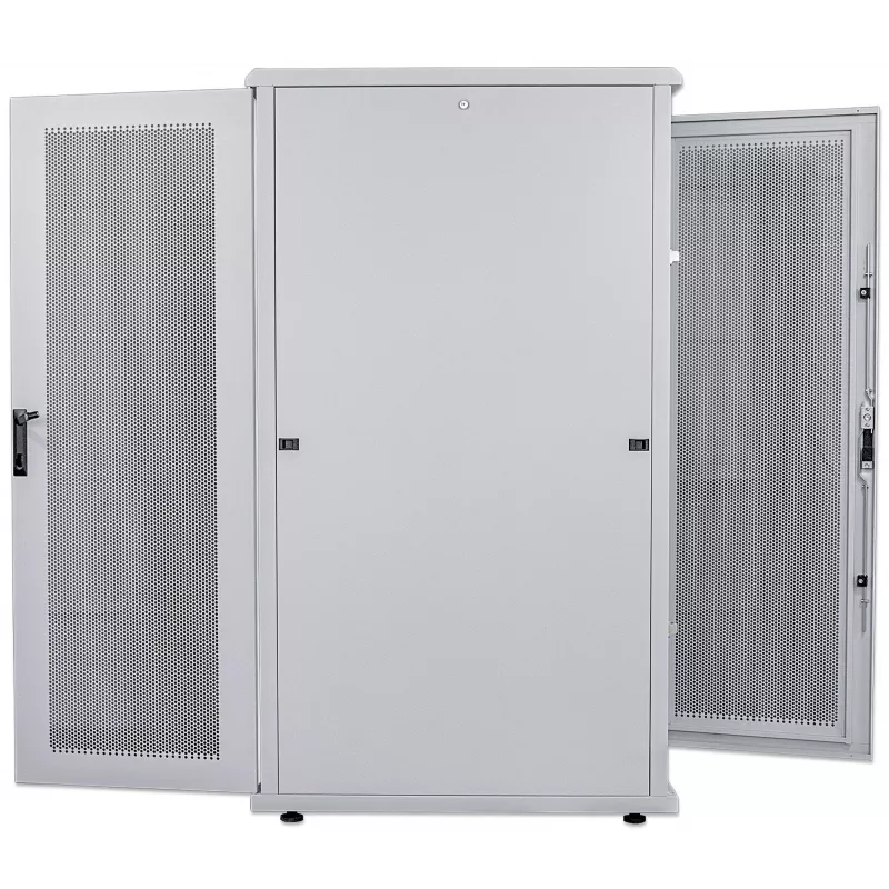 Intellinet 19 collu servera skapis - Brīvi stāvošs, 42U, 600x1000mm (platums x dziļums), Pelēks, Samontēts, Maks. 1500 kg, Daudzpunktu durvju slēdzene, Viena slēdzene katram sānu panelim, Izmantojamais dziļums 123 līdz 773 mm, IP20 aizsardzības klase, Statīvs, Tērauds