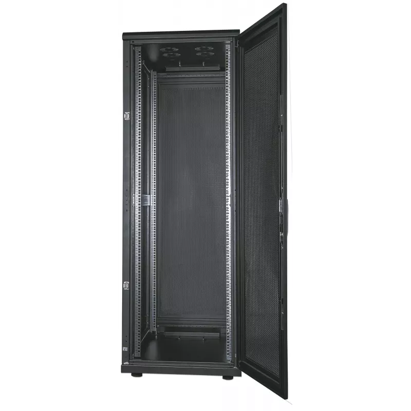 Intellinet 19 collu serveru skapis — brīvi stāvošs, 42U, 600x1000mm (platums x dziļums), melns, salikts, maks. 1500kg, daudzpunktu durvju slēdzene, viena slēdzene katram sānu panelim, izmantojamais dziļums 123 līdz 773mm, IP20 aizsardzība, plaukts, tērauds