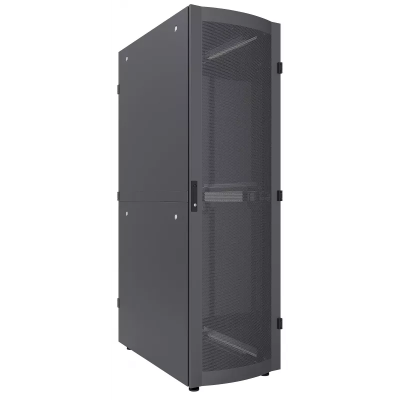 Intellinet 19 collu servera skapis - brīvi stāvošs, 42U, 600x1200mm (platums x dziļums), melns, plakanais iepakojums, maks. 1500kg, daudzpunktu durvju slēdzene, viena slēdzene katram sānu panelim, lietojamais dziļums 123 līdz 973mm, IP20 aizsardzības klase, statīvs, tērauds