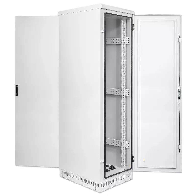Intellinet Industrial IP55 19 collu tīkla skapis ar integrētiem ventilatoriem, 42U 800 mm dziļums, uz jumta montēts četru ventilatoru ventilācijas bloks, putekļu un ūdens strūklu aizsardzība, stāvošs, salikts, gaiši pelēks RAL7035