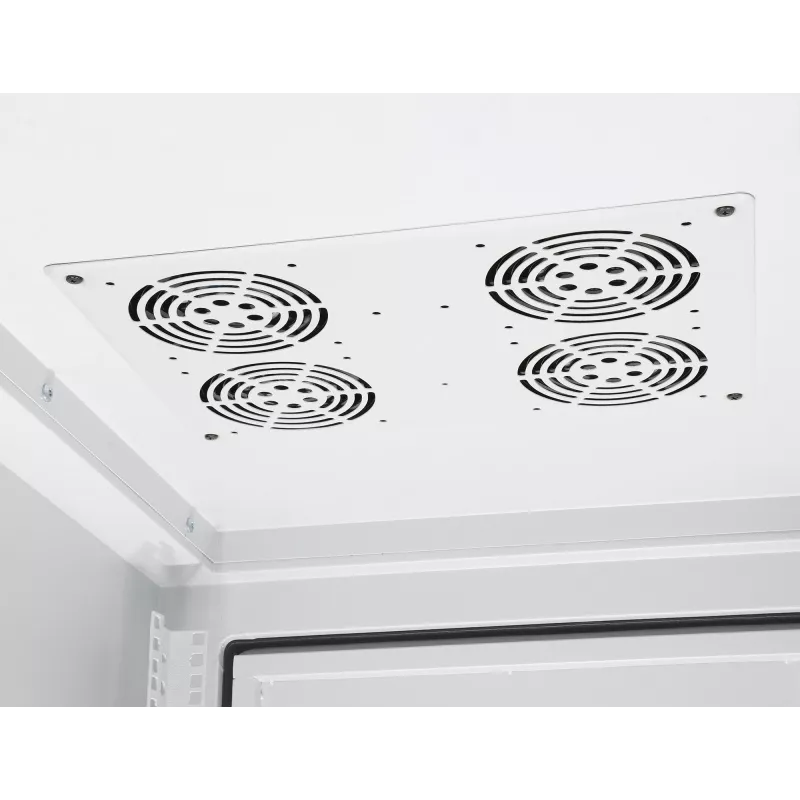 Intellinet Industrial IP55 19 collu tīkla skapis ar integrētiem ventilatoriem, 42U 800 mm dziļums, uz jumta montēts četru ventilatoru ventilācijas bloks, putekļu un ūdens strūklu aizsardzība, stāvošs, salikts, gaiši pelēks RAL7035